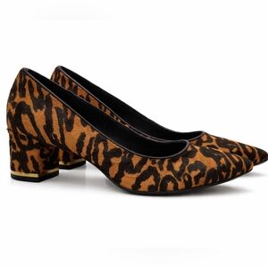 Calvin Klein Leopard Print Block Heel Pumps in Brown and Black